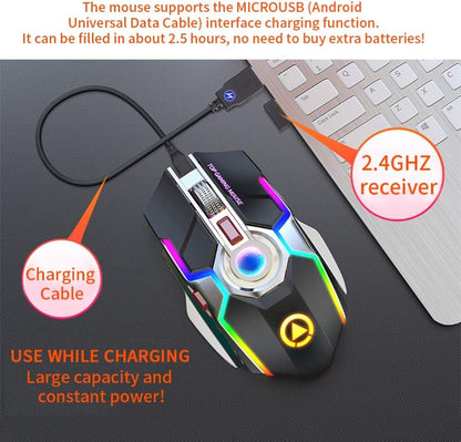 ErgoBeam Wireless Rechargeable Gaming Mouse Mice Souris, RGB Backlit 7 Buttons 1600DPI for PC Gamer Laptop Desktop Chromebook Mac