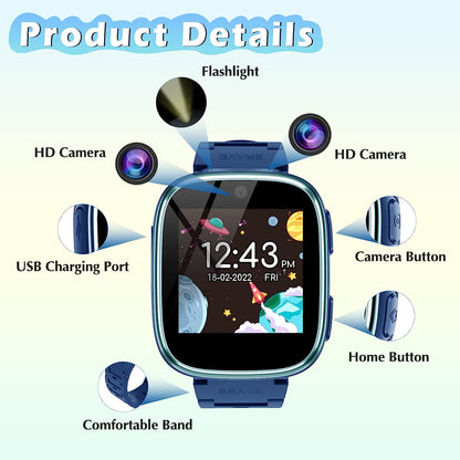 Smart Watch for Kids 4-12 Years Old with 1.54" Touch Screen, 15 Games, best for Birthday Gift (Navy Blue)