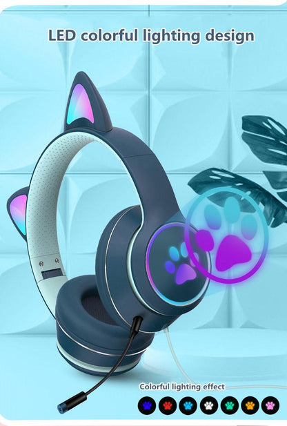 RGB Luminous Cat LED Gaming Headset - Multi-Platform Wired with Noise Reduction (Light Green)
