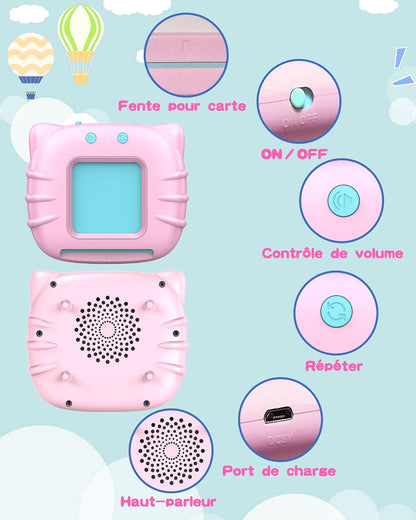 French Talking Flash Cards for Kids, Toddlers Ages 2-6, ABC/Numbers/Colors/Shapes Starter Set, 112 Cards with 224 Sight Words – Perfect Christmas and Birthday Gifts (Pink).