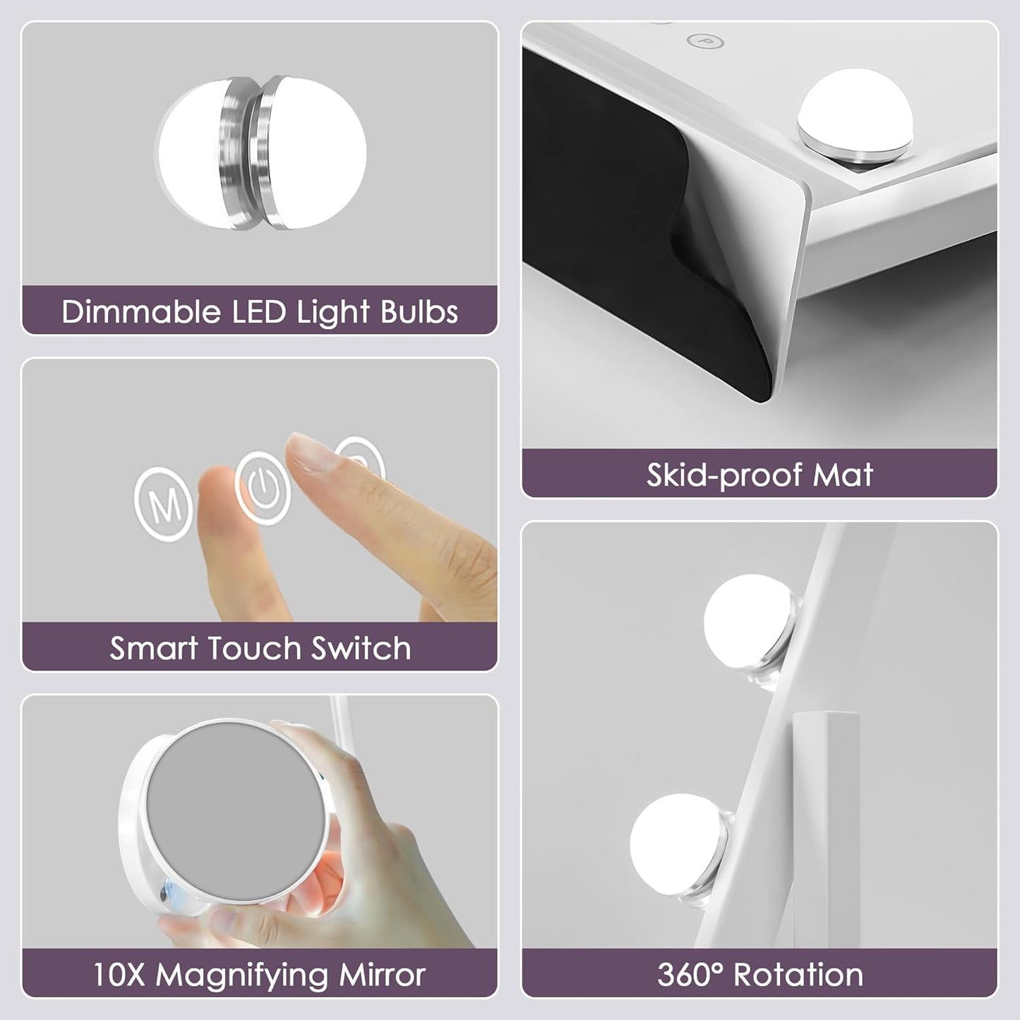 Lighted Vanity Makeup Mirror 14x12" with 9 Bulbs, Touch Control, 3 Color Modes