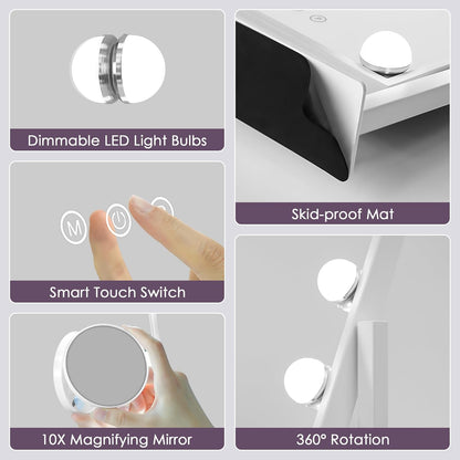 Lighted Vanity Makeup Mirror 14x12" with 9 Bulbs, Touch Control, 3 Color Modes