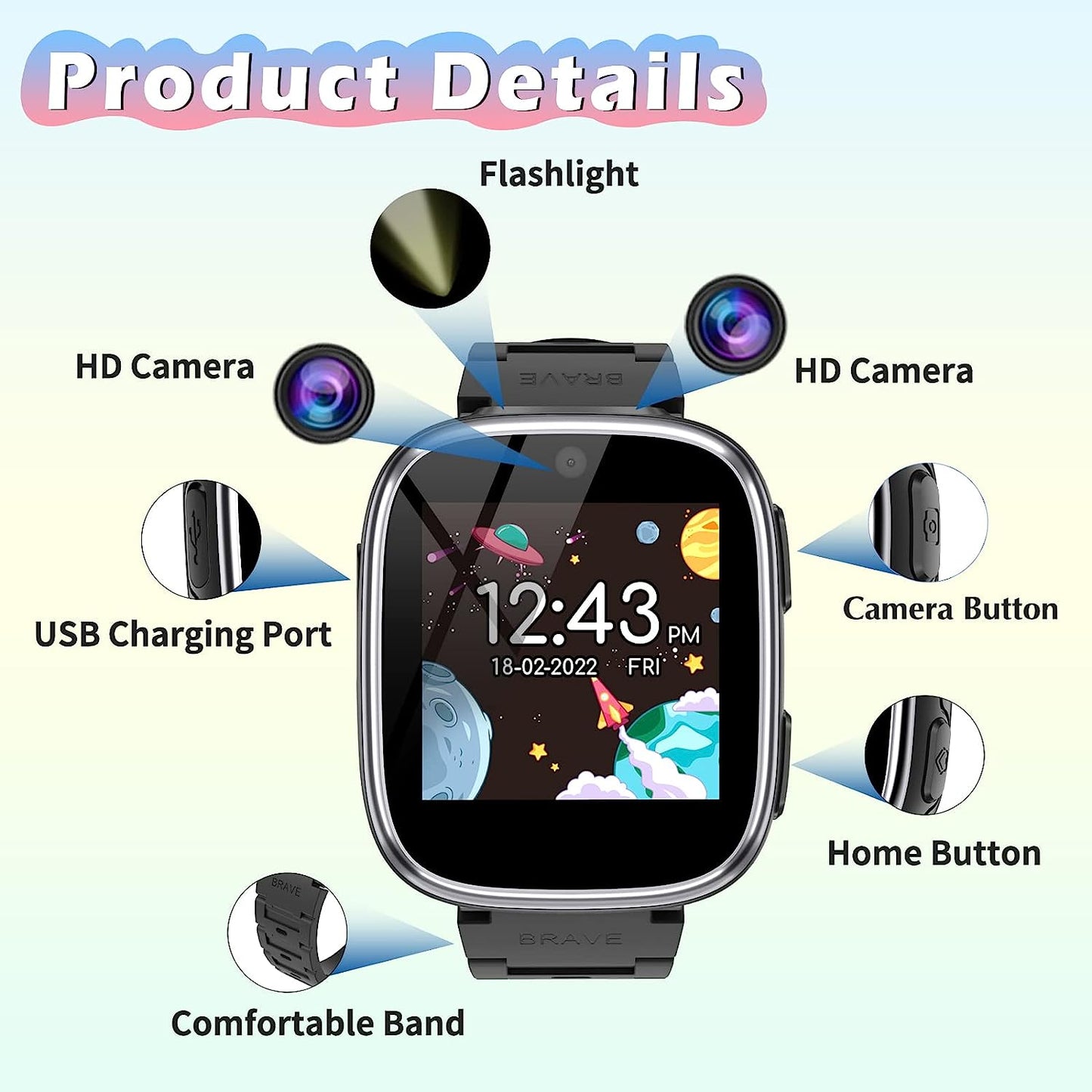 Smart Watch for Kids 4-12 Years Old with 1.54" Touch Screen, 15 Games, best for Birthday Gift (Black)