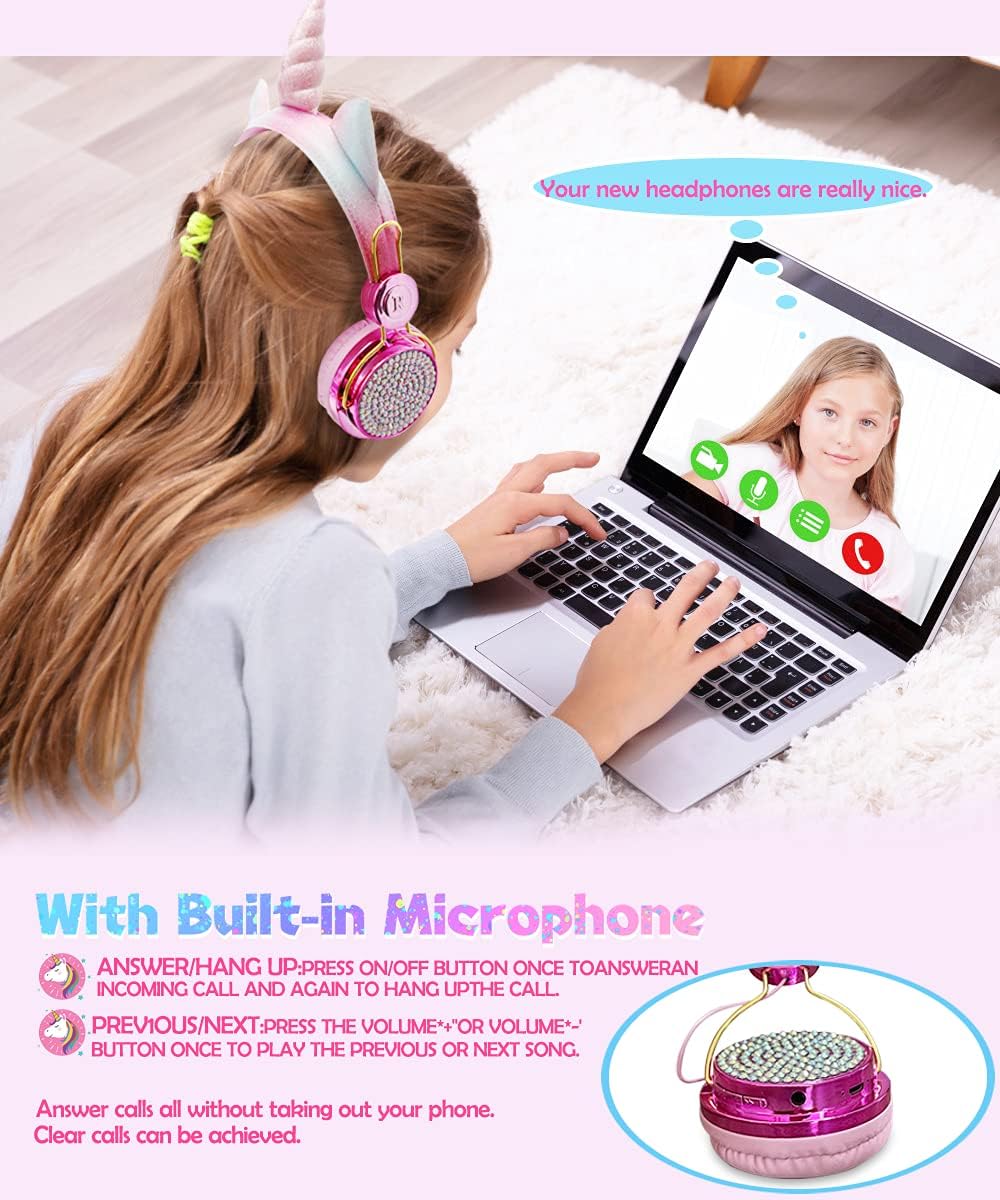 Adorable Pink Unicorn Cat Ear Kids Headphones with Mic - Over-Ear Gaming Headset for Girls & Teens, Perfect for Tablets, Laptops, PCs - Ideal School, Birthday, Xmas Gift