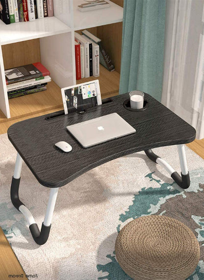 Foldable Laptop Table Bed Tray Desk – Portable Laptop Stand with Cup Holder & Tablet Slot for Bed, Sofa & Couch