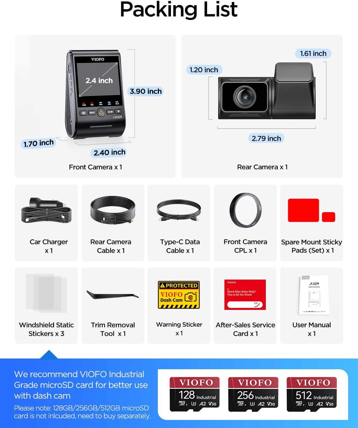 VIOFO A329S 4K 60FPS Front & 2K Rear Dash Cam, Dual STARVIS 2 Sensors, Wi-Fi 6, GPS, Voice Control, HDR Parking Mode, Supports 4TB SSD