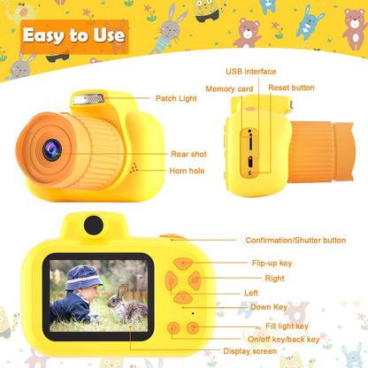 Digital Camera for Kids, 600mAh Battery, 30 Cartoon Frames and 6 Color Filters, HD 1080p Video Camera for Girls and Boys with 32GB SD Card.