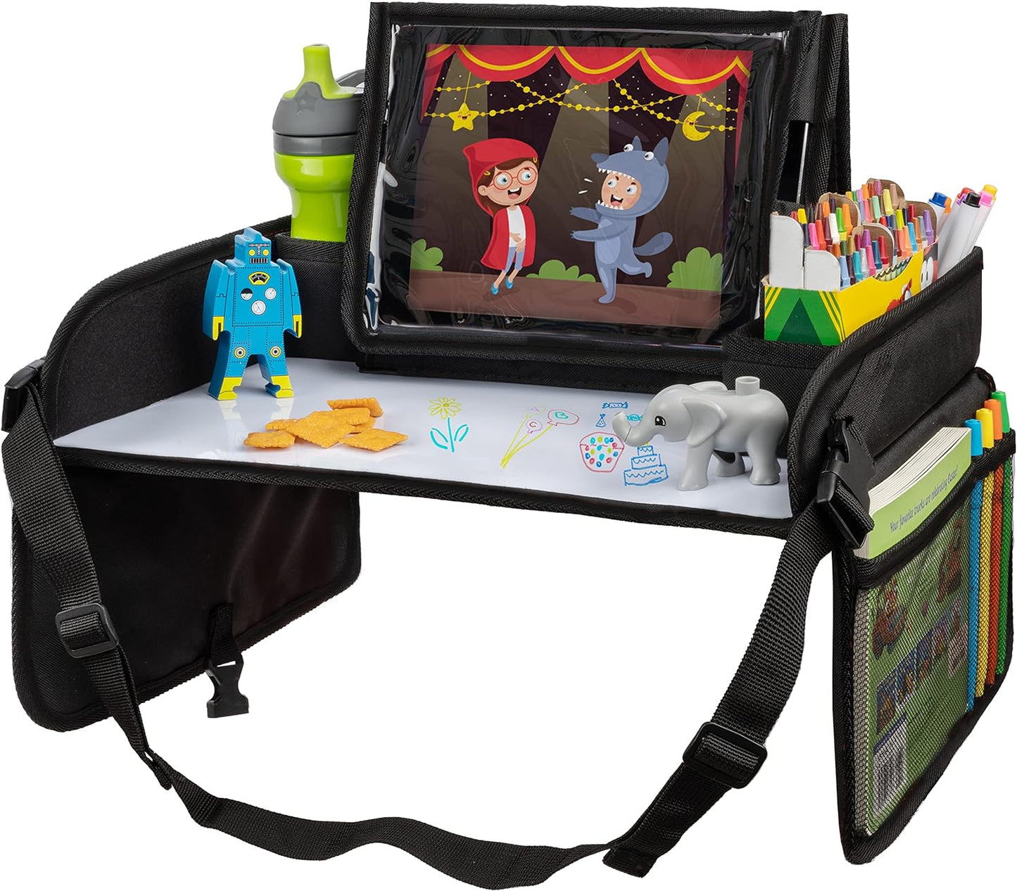 Toddler & Kids Travel Tray for Car Seats and Airplanes - Essential Lap Desk for Road Trips and Activities (Black)