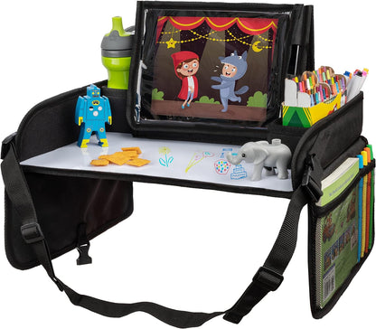 Toddler & Kids Travel Tray for Car Seats and Airplanes - Essential Lap Desk for Road Trips and Activities (Black)