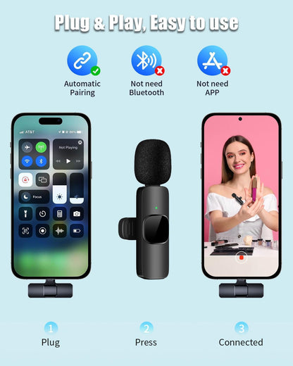 ULTRENDS Wireless Lavalier Dual Microphone – Plug & Play for iPhone/iPad | Micro-Cravate Sans Fil Double avec Connecteur Lightning