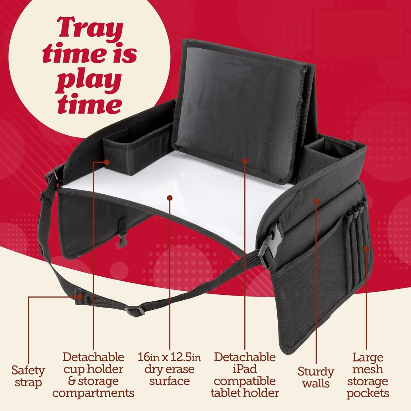 Toddler & Kids Travel Tray for Car Seats and Airplanes - Essential Lap Desk for Road Trips and Activities (Black)