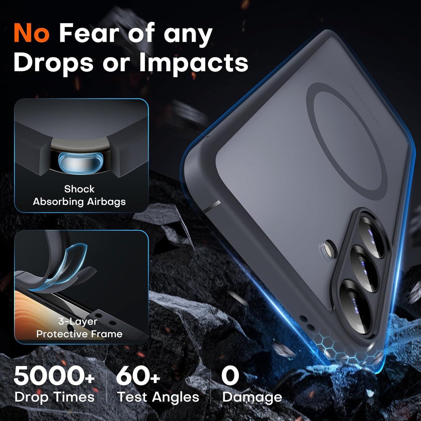 Samsung Galaxy S25 Case Magnetic, Upgraded [Full Camera Protection][Military Drop Protection] Matte Back Cover for S25, Black