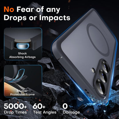 Samsung Galaxy S25 Case Magnetic, Upgraded [Full Camera Protection][Military Drop Protection] Matte Back Cover for S25, Black