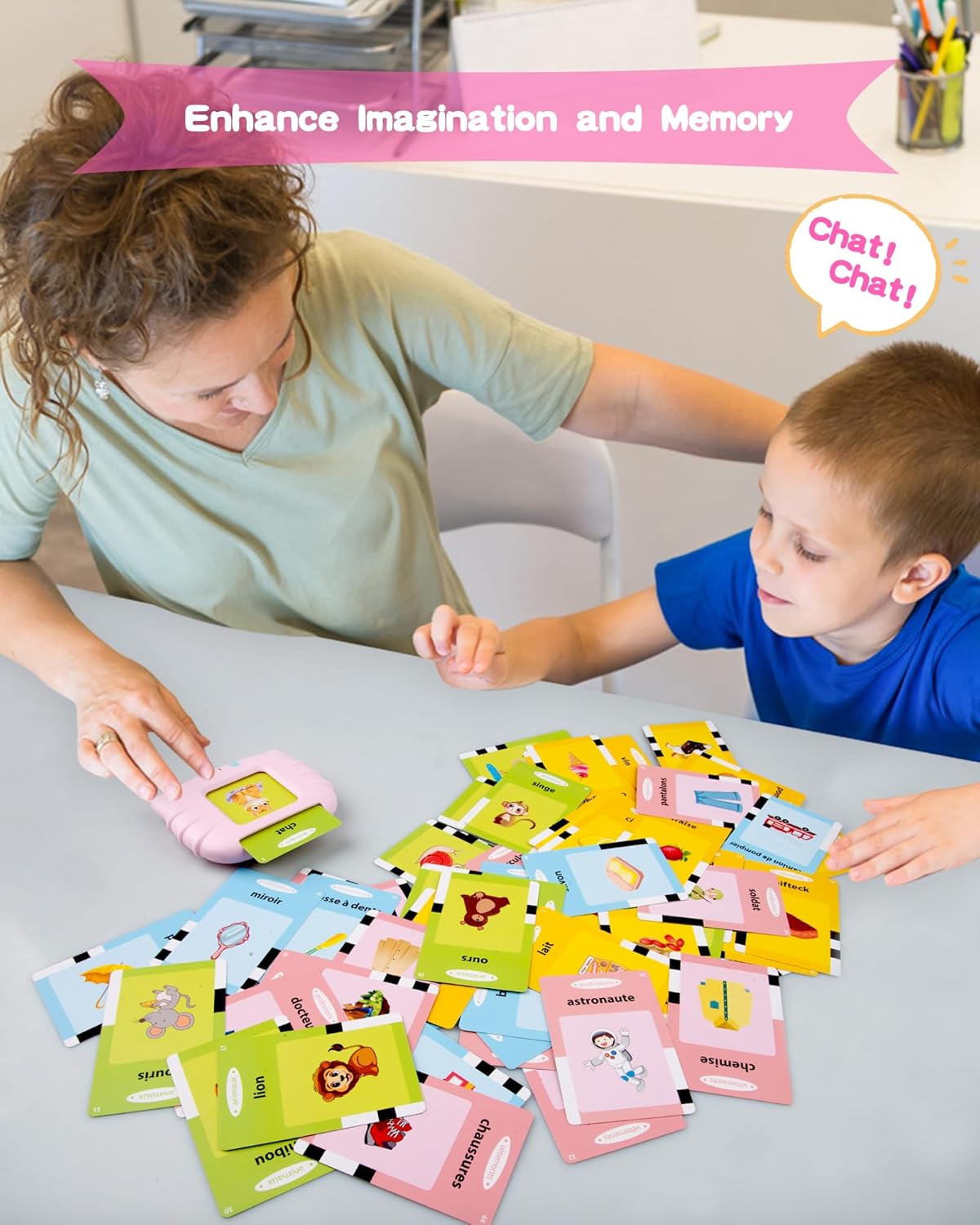 French Talking Flash Cards for Kids, Toddlers Ages 2-6, ABC/Numbers/Colors/Shapes Starter Set, 112 Cards with 224 Sight Words – Perfect Christmas and Birthday Gifts (Pink).