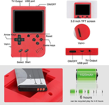 ULTREND Retro Handheld Game Console - 400 FC Games, 3.0-Inch Screen, Rechargeable (Red)