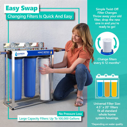 Express Water Whole House Heavy Metal Water Filter Set - Sediment, Carbon Block, KDF - 5 Micron - 4.5" x 20" inch