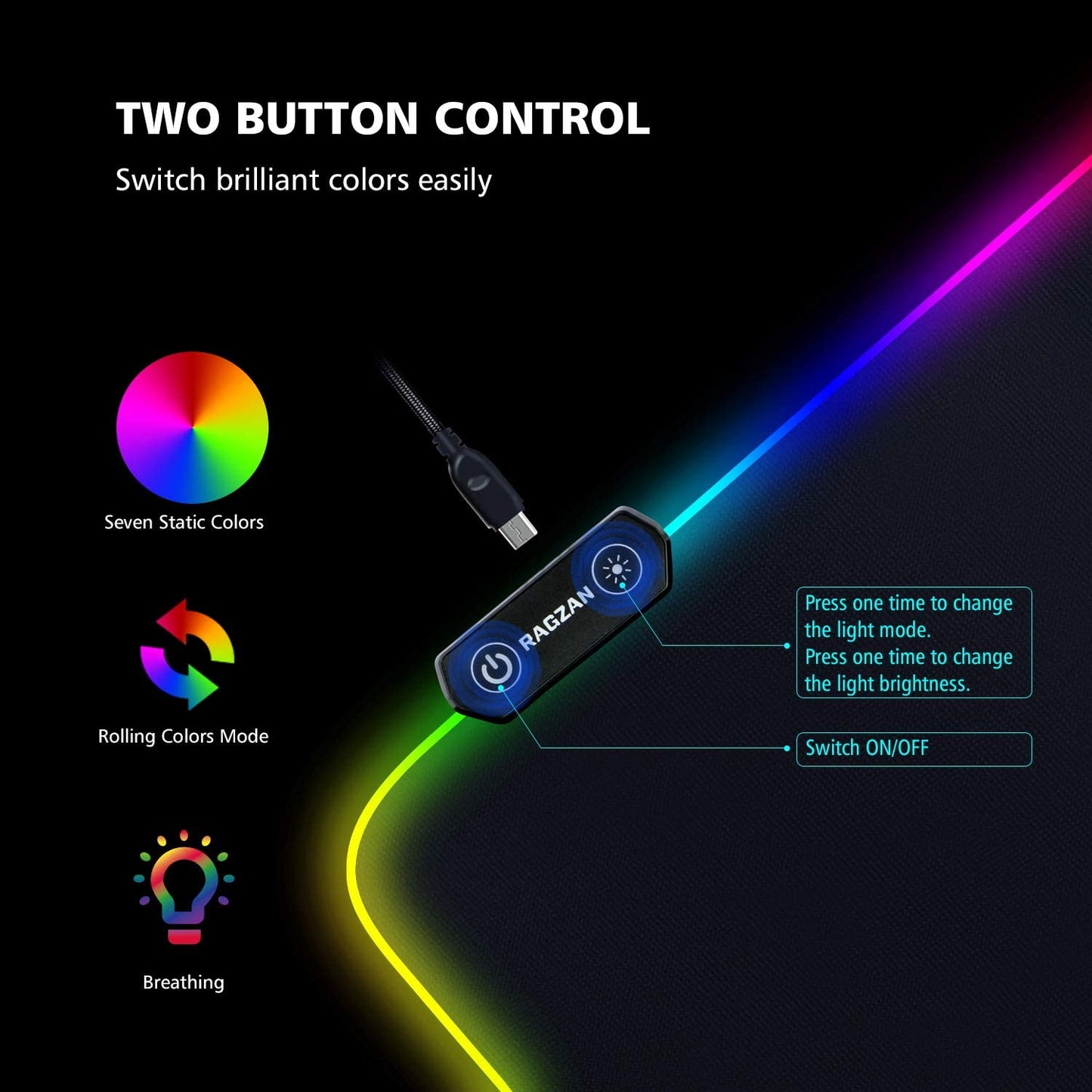 RGB XXL Gaming Mouse Pad with 14 Light Modes – Waterproof, Anti-Fray, 31.5" Extended Desk Mat