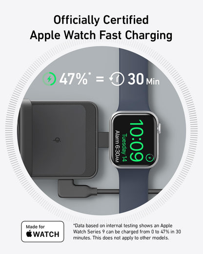 Anker MagGo 3 in 1 iPhone 17 Charging Station, MagSafe-Compatible Wireless Charger Stand, Qi2 Certified 15W Foldable Charger for iPhone 17/16/15/14/13/12, AirPods, Apple Watch Ultra(Adapter Included)