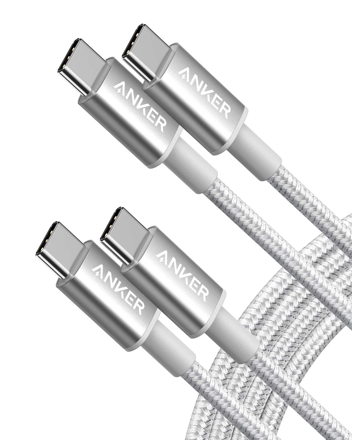 Anker USB-C to USB-C Cable, 60W Fast Charging Type-C Cable (6FT, 2-Pack) – Silver
