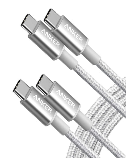 Anker USB-C to USB-C Cable, 60W Fast Charging Type-C Cable (6FT, 2-Pack) – Silver