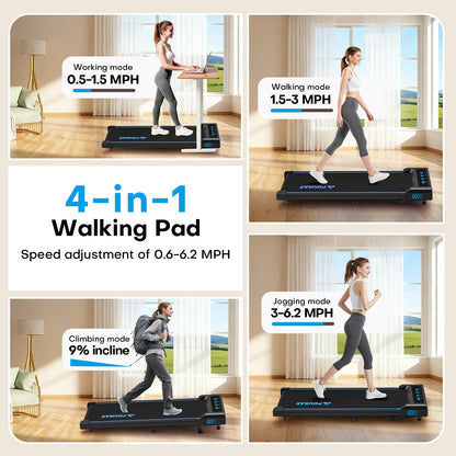 4-in-1 Walking Pad Treadmill with 9% Incline, 2.5HP Brushless Motor, 6.2 MPH Speed, 12 HIIT Programs, LED Display & Remote Control, 330 lb Capacity