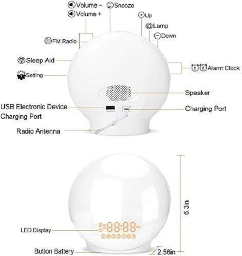 Sunrise Alarm Clock Wake Up Light, Dekala Alarm Clocks for Bedrooms, Sunrise Simulation, Noise Sound Machine, Sleep Mode, Dual Alarms, FM Radio, Snooze, 15 Smoothing Sounds