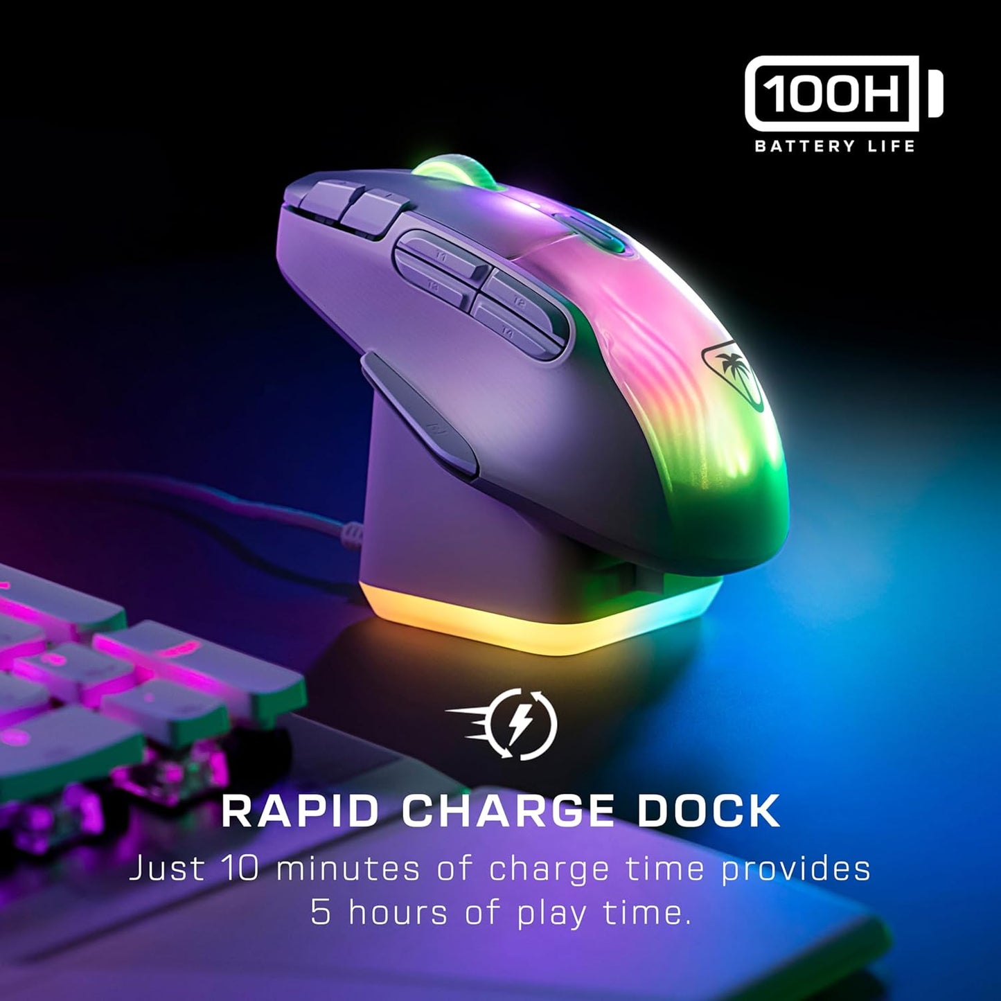 Kone XP Air Wireless Ergonomic RGB Gaming Mouse, Bluetooth, 19K DPI Optical Sensor, 100-hour Battery & Charging Dock, 29 Programmable Inputs, 4D Wheel