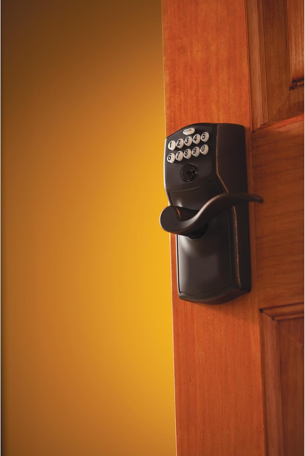 Schlage Camelot Keypad Entry with Flex-Lock and Accent Lever, Aged Bronze, FE595 CAM 716 Acc