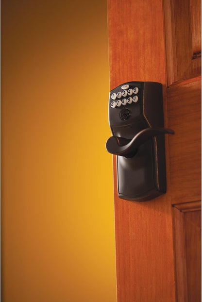 Schlage Camelot Keypad Entry with Flex-Lock and Accent Lever, Aged Bronze, FE595 CAM 716 Acc