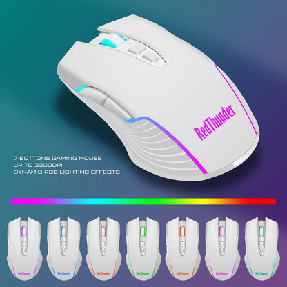 K10 Wireless Gaming Keyboard and Mouse Combo – LED Backlit, Rechargeable 3800mAh, Anti-Ghosting Keyboard + 7D 3200DPI Mouse for PC Gaming (White)