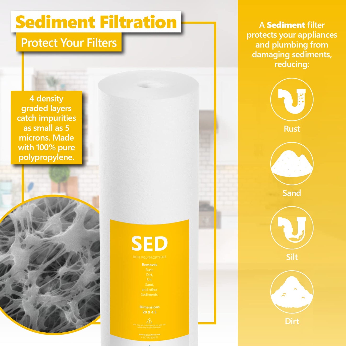 Express Water Whole House Heavy Metal Water Filter Set - Sediment, Carbon Block, KDF - 5 Micron - 4.5" x 20" inch