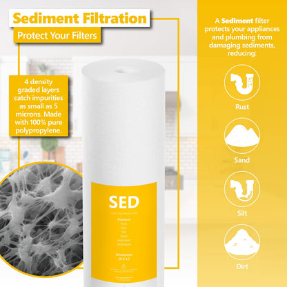 Express Water Whole House Heavy Metal Water Filter Set - Sediment, Carbon Block, KDF - 5 Micron - 4.5" x 20" inch