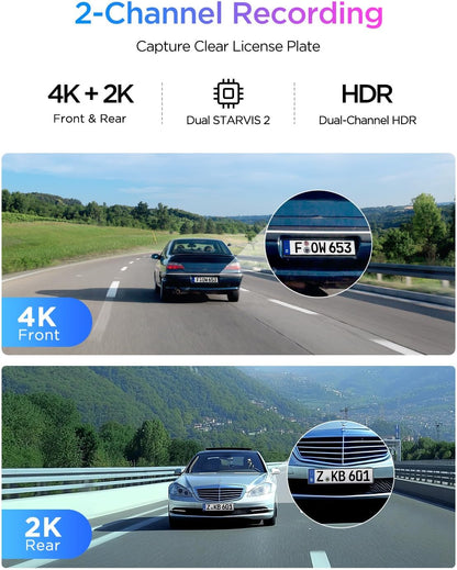 VIOFO A329S 4K 60FPS Front & 2K Rear Dash Cam, Dual STARVIS 2 Sensors, Wi-Fi 6, GPS, Voice Control, HDR Parking Mode, Supports 4TB SSD