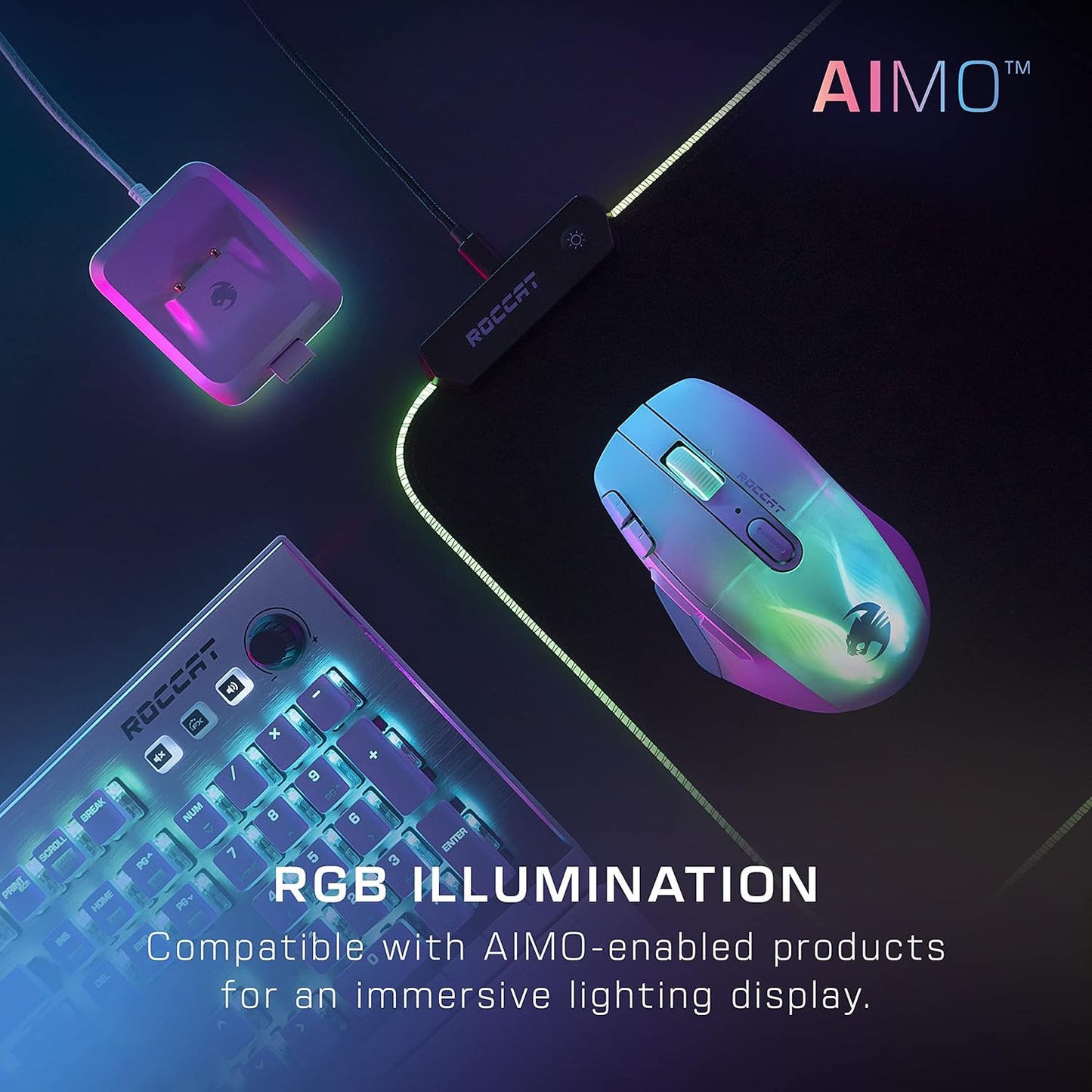 Kone XP Air Wireless Ergonomic RGB Gaming Mouse, Bluetooth, 19K DPI Optical Sensor, 100-hour Battery & Charging Dock, 29 Programmable Inputs, 4D Wheel