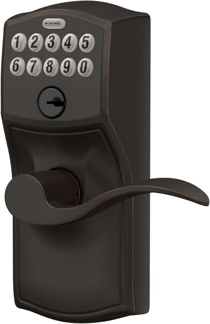 Schlage Camelot Keypad Entry with Flex-Lock and Accent Lever, Aged Bronze, FE595 CAM 716 Acc