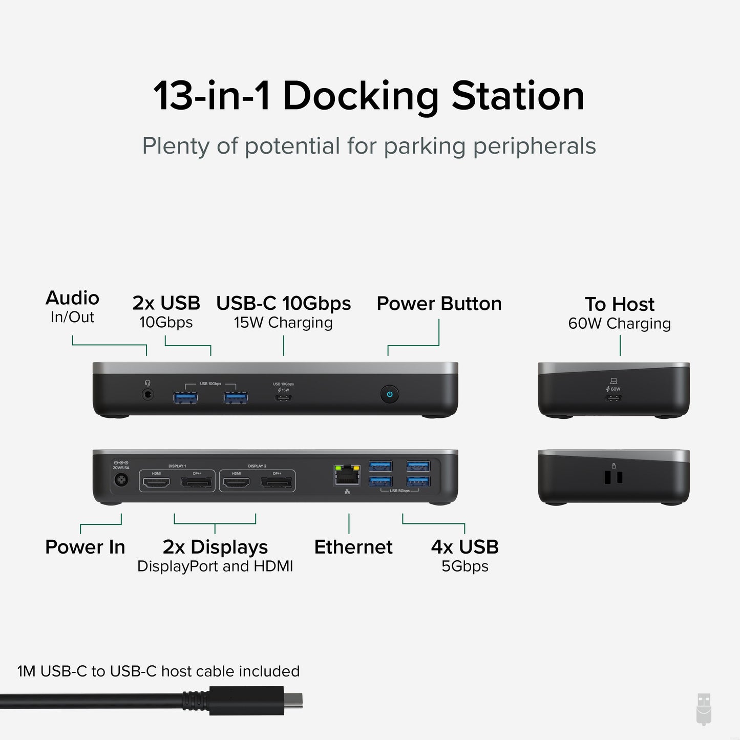 Plugable 12-in-1 Dual 4K USB C Docking Station, Works with Chromebook Certified, 60W Charging Dock, Compatible with ChromeOS and Windows, 2X HDMI, 2X DisplayPort, 1x Ethernet, 1x USB-C, 6X USB, Audio