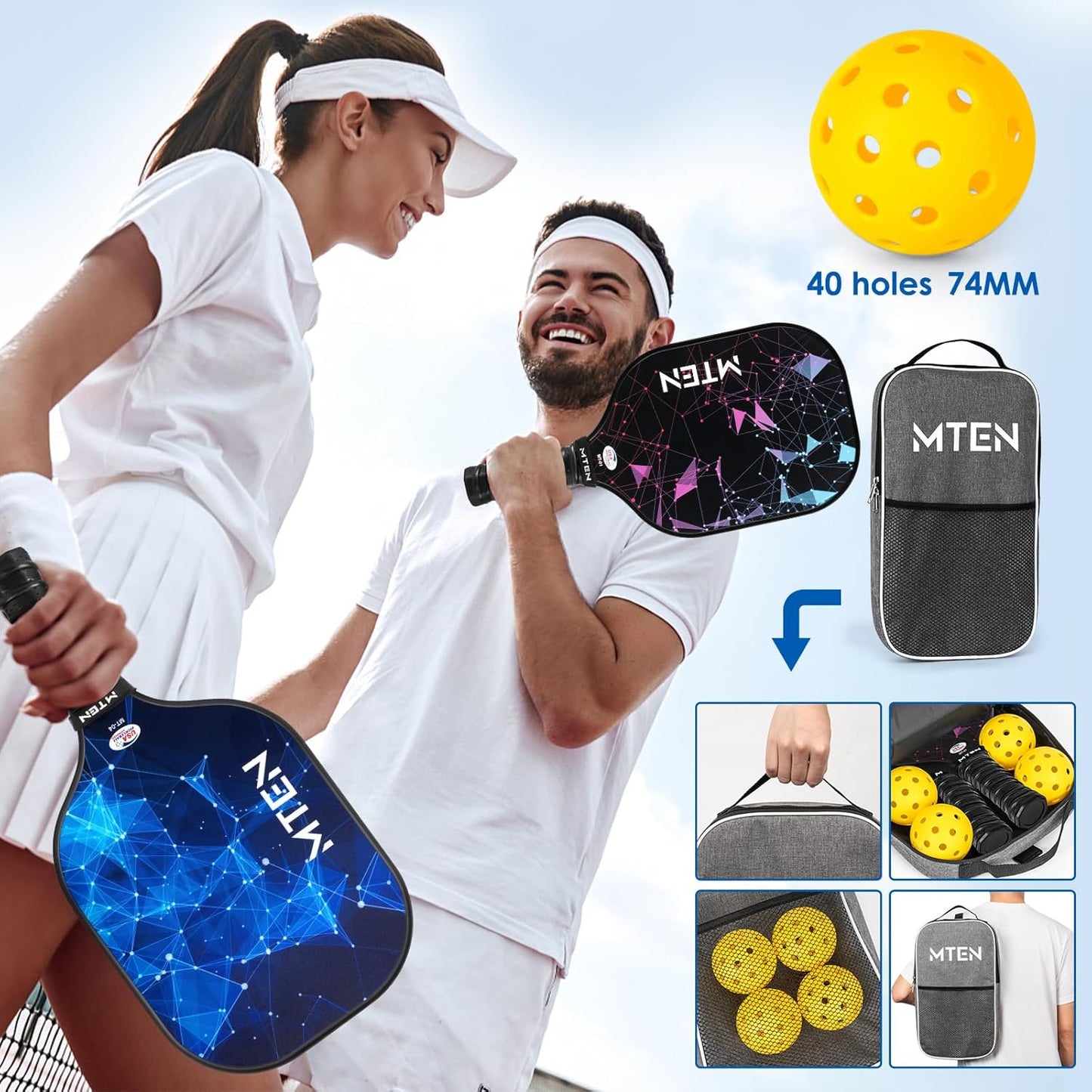 USAPA Approved Fiberglass Complete Pickleball Paddle Set – Lightweight, Durable Rackets for Men & Women