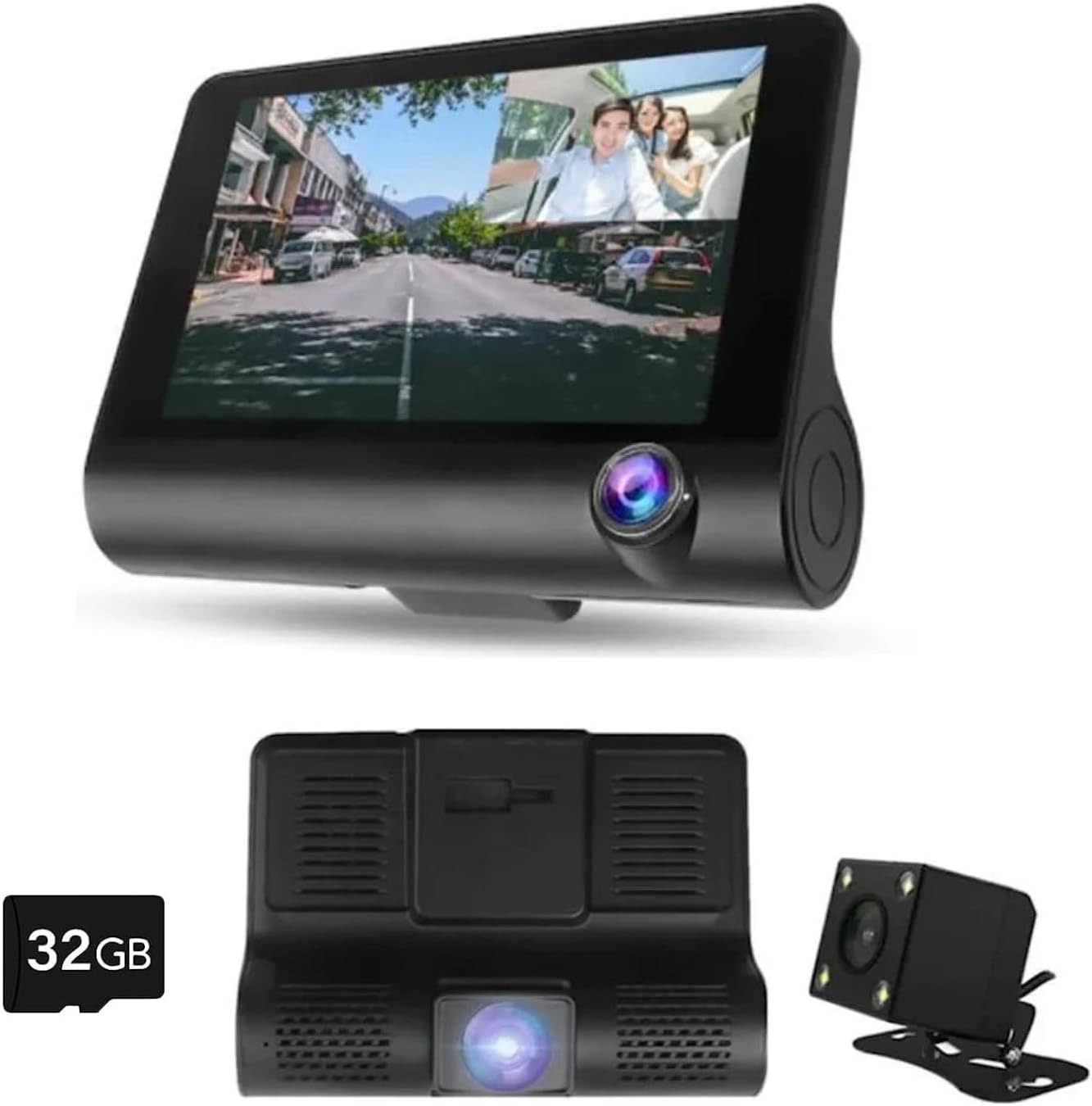 ULTREND 3-Way Car DVR Dashcam - 4" Dual Lens HD, 32GB SD Card, G-Sensor