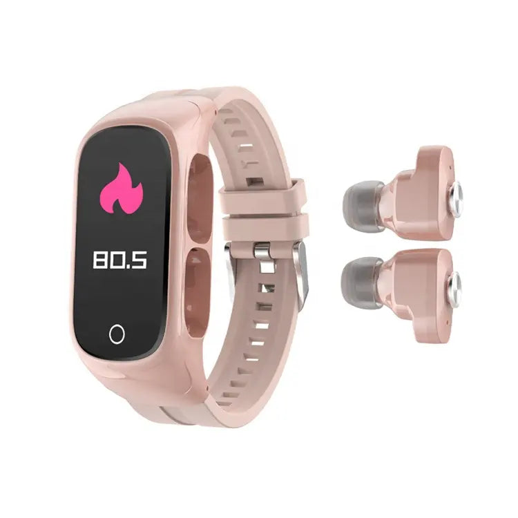 ULTREND MULTEX 2 in 1 Smart Watch with in watch rechargeable Bluetooth 5.0 Earbuds (Pink)